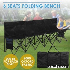 Portable 6 Seats Sport Sideline Folding Bench Soccer Team Bench with Carry Bag, 600D Oxford Double Layer Fabric, Black 570804341
